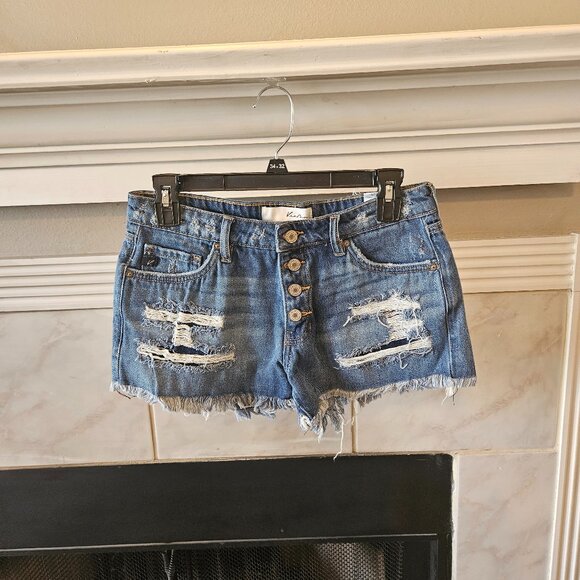 Women's KanCan Distressed cutoff denim shorts - Picture 1 of 3